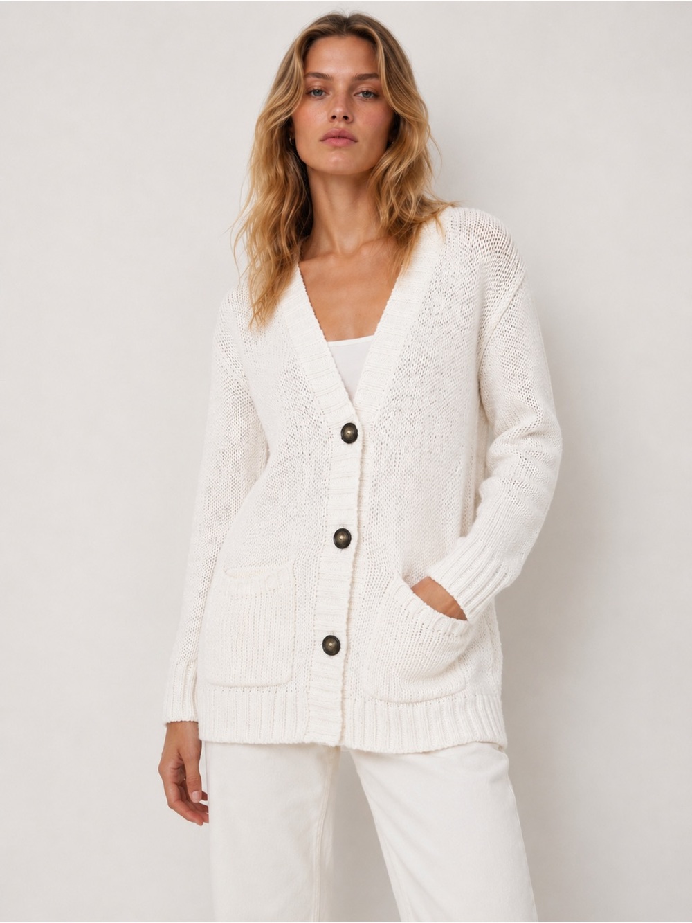 Abercrombie & Fitch Open Knit Button Front Cardigan Sweater Ivory Size S-M